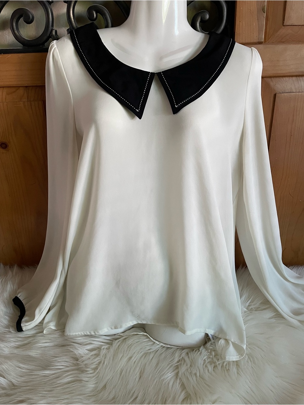 Forever 21 White Blouse with Black Studded Peter Pan Collar